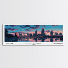 Cargar imagen en el visor de la galería, Cleveland Ohio Panoramic Painting, Mid Century Modern Framed Canvas Print, Retro Pop Art Travel Poster, City Wall Art, Office Decor