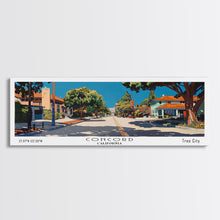 Cargar imagen en el visor de la galería, Concord California Panoramic Painting, Mid Century Modern Framed Canvas Print, Retro Pop Art Travel Poster, City Wall Decor, Office Decor