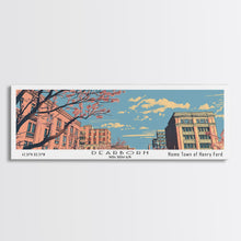 Load image into Gallery viewer, Dearborn Michigan Panoramic Painting, Mid Century Modern Framed Canvas Print, Retro Pop Art Travel Poster, City Wall Decor, Office Wall Art