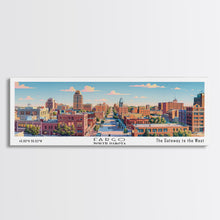 Cargar imagen en el visor de la galería, Fargo North Dakota Panoramic Painting, Mid Century Modern Framed Canvas Print, Retro Pop Art Travel Poster, City Wall Art