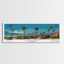 Carregar imagem no visualizador da galeria, Fontana California Panoramic Painting, Mid Century Modern Framed Canvas Print, Retro Pop Art Travel Poster, Living Room Wall Art