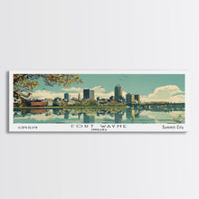 Carregar imagem no visualizador da galeria, Fort Wayne Indiana Panoramic Art, Mid Century Modern Framed Canvas Print, Retro Pop Art Travel Poster, Home Wall Decor