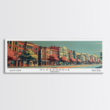 Carregar imagem no visualizador da galeria, Alexandria Virginia Panoramic Painting, Framed Canvas Print, Mid Century Modern Wall Art, Retro Pop Art Travel Poster, Living Room Decor, City Art