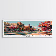 Load image into Gallery viewer, Amarillo Texas Panoramic Painting, Framed Canvas Print, Mid Century Modern Wall Art, Retro Pop Art Travel Poster, Home Decor, City Art