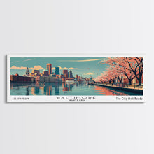 Carregar imagem no visualizador da galeria, Baltimore Maryland Panoramic Painting, Framed Canvas Print, Mid Century Modern Wall Art, Retro Pop Art Travel Poster, Home Decor, City Art