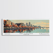 Carregar imagem no visualizador da galeria, Baltimore Maryland Panoramic Painting, Framed Canvas Print, Mid Century Modern Wall Art, Retro Pop Art Travel Poster, Office Decor, City Art