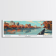 Load image into Gallery viewer, Baton Rouge Louisiana Panoramic Painting, Framed Canvas Print, Mid Century Modern Wall Art, Retro Pop Art Travel Poster, Living Room Decor, City Art