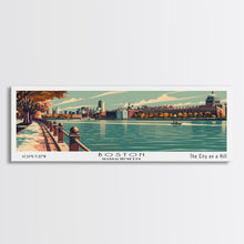 Load image into Gallery viewer, Boston Massachusetts Panoramic Painting, Framed Canvas Print, Mid Century Modern Wall Art, Retro Pop Art Travel Poster, Home Decor, City Art