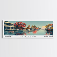 Carregar imagem no visualizador da galeria, Cape Coral Florida Panoramic Painting, Framed Canvas Print, Mid Century Modern Wall Art, Retro Pop Art Travel Poster, Home Decor, City Art