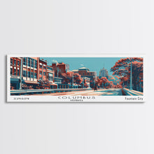 Load image into Gallery viewer, Columbus Georgia Panoramic Painting, Framed Canvas Print, Mid Century Modern Wall Art, Retro Pop Art Travel Poster, Home Decor, City Art