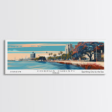Load image into Gallery viewer, Corpus Christi Texas Panoramic Painting, Framed Canvas Print, Mid Century Modern Wall Art, Retro Pop Art Travel Poster, Office Decor, City Art