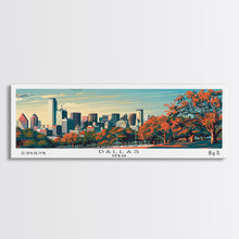Load image into Gallery viewer, Dallas Texas Panoramic Painting, Framed Canvas Print, Mid Century Modern Wall Art, Retro Pop Art Travel Poster, Home Decor, City Art