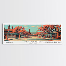 Load image into Gallery viewer, Elk Grove California Panoramic Painting, Framed Canvas Print, Mid Century Modern Wall Art, Retro Pop Art Travel Poster, Office Decor, City Art