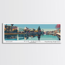 Load image into Gallery viewer, Elk Grove California Panoramic Painting, Framed Canvas Print, Mid Century Modern Wall Art, Retro Pop Art Travel Poster, Living Room Decor, City Art