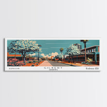Load image into Gallery viewer, Gilbert Arizona Panoramic Painting, Framed Canvas Print, Mid Century Modern Wall Art, Retro Pop Art Travel Poster, Office Art, Cityscape Decor, Gift Idea