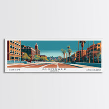 Carregar imagem no visualizador da galeria, Glendale Arizona Panoramic Painting, Mid Century Modern Framed Canvas Print, City Art, Retro Pop Art Travel Poster, Living Room Decor, City Wall Art, Home Office Decor