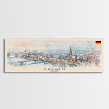 Carregar imagem no visualizador da galeria, Aachen Germany Panoramic Travel Poster, Framed Canvas Print or Metal Wall Art, Travel Art, Home Decor, Panoramic Painting, Midcentury Art