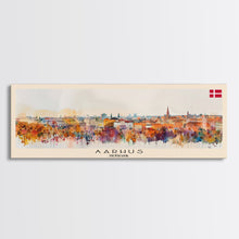 Carregar imagem no visualizador da galeria, Aarhus Denmark Panoramic Travel Poster, Framed Canvas Print or Metal Wall Art, Travel Art, Home Decor, Panoramic Painting, Midcentury Art