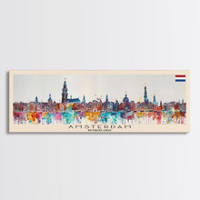 Load image into Gallery viewer, Amsterdam Netherlands Travel Art, City Art, Framed Canvas Print or Metal Wall Art, Europe Travel Poster, Panoramic Wall Art, Extra Wide Wall Art