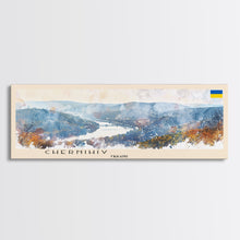 Cargar imagen en el visor de la galería, Chernihiv Ukraine Panoramic Travel Poster, Framed Canvas Print or Metal Wall Art, Travel Art, Home Decor, Panoramic Painting, Midcentury Art