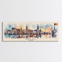 Load image into Gallery viewer, Ghent Belgium Wall Art, Panoramic Travel Poster, Panoramic Framed Canvas Print, City Wall Art, Wall Hanging Home Decor, Travel Art