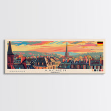 Carregar imagem no visualizador da galeria, Aachen Germany Panoramic Travel Poster, Framed Canvas Print or Metal Wall Art, Travel Art, Home Decor, Panoramic Painting, Midcentury Art