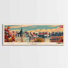 Carregar imagem no visualizador da galeria, Aarhus Denmark Panoramic Travel Poster, Framed Canvas Print or Metal Wall Art, Travel Art, Home Decor, Panoramic Painting, Midcentury Art