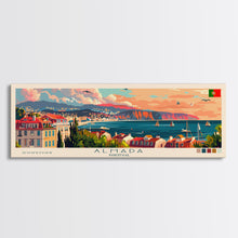 Load image into Gallery viewer, Almada Portugal Travel Art, City Art, Framed Canvas Print or Metal Wall Art, Europe Travel Poster, Panoramic Wall Art, Extra Wide Wall Art
