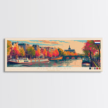 Load image into Gallery viewer, Amsterdam Netherlands Travel Art, City Art, Framed Canvas Print or Metal Wall Art, Europe Travel Poster, Panoramic Wall Art, Extra Wide Wall Art