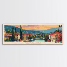 Load image into Gallery viewer, Bijeljina Bosnia Panoramic Travel Poster, Framed Canvas Print or Metal Wall Art, Travel Art, Home Decor, Panoramic Painting, Midcentury Art