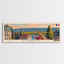 Load image into Gallery viewer, Bordeaux France Panoramic Travel Poster, Framed Canvas Print or Metal Wall Art, Travel Art, Home Decor, Panoramic Painting, Midcentury Art