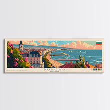 Carregar imagem no visualizador da galeria, Burgas Bulgaria Panoramic Travel Poster, Framed Canvas Print or Metal Wall Art, Travel Art, Home Decor, Panoramic Painting, Midcentury Art