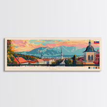 Cargar imagen en el visor de la galería, Celje Slovenia Panoramic Travel Poster, Framed Canvas Print or Metal Wall Art, Travel Art, Home Decor, Panoramic Painting, Midcentury Art