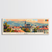 Load image into Gallery viewer, Cluj Napoca Romania Travel Print Wall Art, Panoramic City Art, Travel Art, Wall Decor, Vacation Gift, Framed Canvas Print Or Metal Art