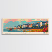 Carregar imagem no visualizador da galeria, Galway Ireland Panoramic Travel Poster, Framed Canvas Print or Metal Wall Art, Travel Art, Home Decor, Panoramic Painting, Midcentury Art