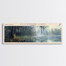 Load image into Gallery viewer, Alligator Lake Florida Panoramic Framed Canvas Print, Lake House Decor, Tropical Landscape, Travel Poster, Wall Art, Scenic Painting
