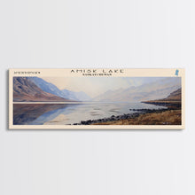 Load image into Gallery viewer, Amisk Lake Panoramic Framed Canvas Print, Lake House Art, Vintage Style, Travel Poster, Nature Scene, Scenic Artwork