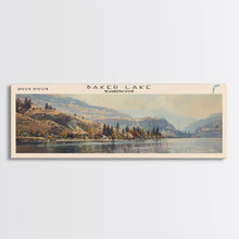 Load image into Gallery viewer, Baker Lake Washington Panoramic Framed Canvas Print, Lake House Art, Boho Decor, Travel Poster, Nature Wall Art, Serene Scene