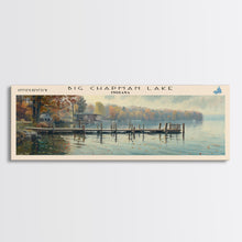 Load image into Gallery viewer, Big Chapman Lake Indiana Framed Canvas Print, Panoramic Lake House Art, Scenic Painting, Travel Poster, Rustic Art, Water Reflection