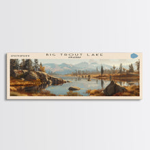 Load image into Gallery viewer, Big Trout Lake Framed Canvas Print, Lake House Art, Panoramic Scenic View, Travel Poster, Minimalist Wall Art, Lake Painting