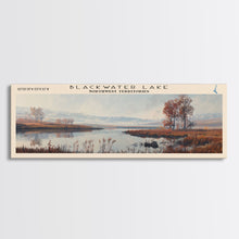 Load image into Gallery viewer, Blackwater Lake Framed Canvas Print, Lake House Decor, Panoramic Scenic View, Travel Poster, Minimalist Art, Lake Painting