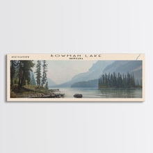 Load image into Gallery viewer, Bowman Lake Montana Framed Canvas Print, Panoramic Lake House Decor, Wall Art, Travel Poster, Rustic Lake Painting, Nature Art