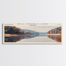 Carregar imagem no visualizador da galeria, Bull Shoals Lake Arkansas Framed Canvas Print, Lake House Art, Panoramic Wall Art, Travel Poster, Rustic Lake Painting, Home Decor