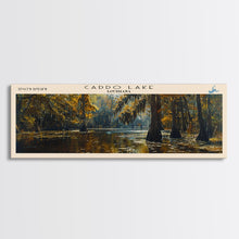 Carregar imagem no visualizador da galeria, Caddo Lake Louisiana Framed Canvas Print, Lake House Decor, Panoramic Wall Art, Travel Poster, Rustic Lake Painting, Nature Art