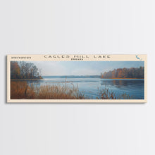 Carregar imagem no visualizador da galeria, Cagles Mill Lake Indiana Framed Canvas Print, Lake House Art, Panoramic Travel Poster, Wall Art, Modern Lake Painting, Home Decor