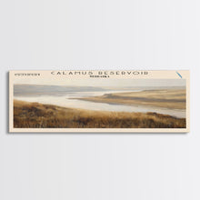 Carregar imagem no visualizador da galeria, Calamus Reservoir Nebraska Framed Canvas Print, Panoramic Lake House Decor, Wall Art, Travel Poster, Rustic Lake Painting, Nature Art