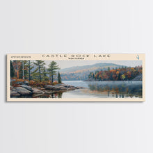 Cargar imagen en el visor de la galería, Castle Rock Lake Wisconsin Framed Canvas Print, Lake House Art, Panoramic Wall Art, Travel Poster, Modern Lake Painting, Home Decor