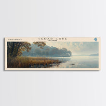 Cargar imagen en el visor de la galería, Cedar Lake Illinois Framed Canvas Print, Lake House Art, Panoramic Wide Art, Travel Poster, Minimalist Lake Painting, Home Decor