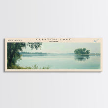 Load image into Gallery viewer, Clinton Lake Illinois Framed Canvas Print, Panoramic Lake House Decor, Wide Wall Art, Travel Poster, Rustic Lake Painting, Nature Art