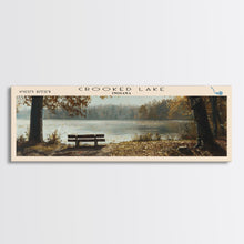 Load image into Gallery viewer, Crescent Lake Framed Canvas Print, Lake House Art, Panoramic Travel Poster, Wall Art, Modern Lake Painting, Home Decor